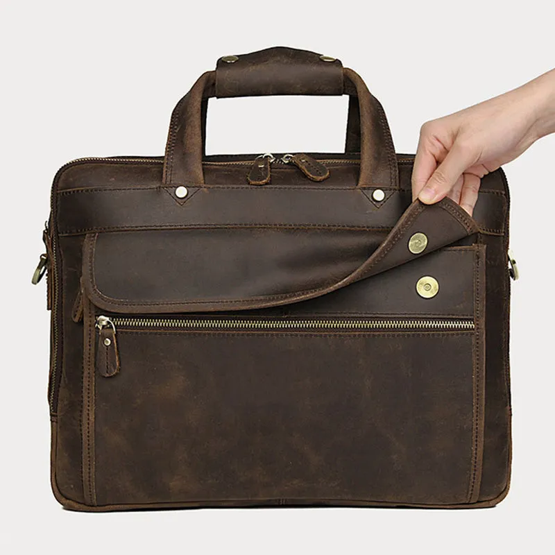 Crazy Horse Leather Briefcase High-Quality Leather Messenger Bags Men's Large Travel Shoulder Bag