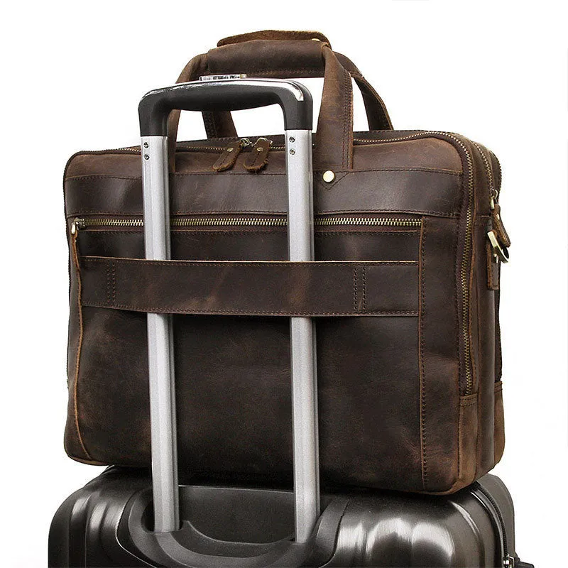 Crazy Horse Leather Briefcase High-Quality Leather Messenger Bags Men's Large Travel Shoulder Bag