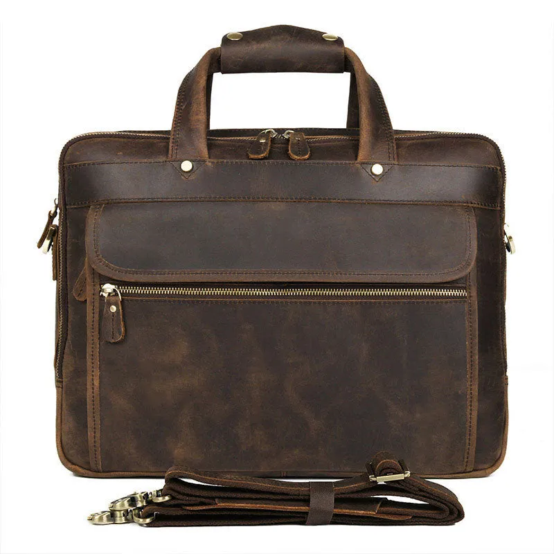 Crazy Horse Leather Briefcase High-Quality Leather Messenger Bags Men's Large Travel Shoulder Bag
