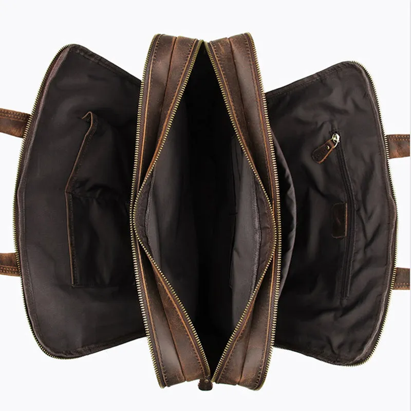 Crazy Horse Leather Briefcase High-Quality Leather Messenger Bags Men's Large Travel Shoulder Bag