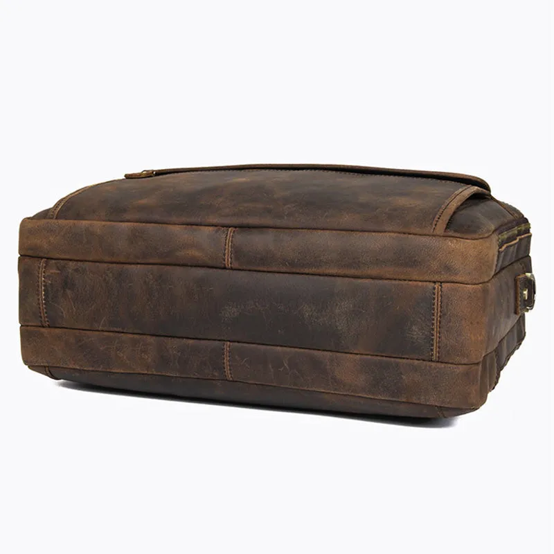 Crazy Horse Leather Briefcase High-Quality Leather Messenger Bags Men's Large Travel Shoulder Bag