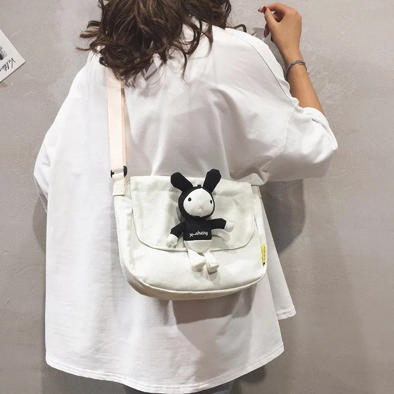 Cute Cartoon Rabbit Canvas Messenger Bag