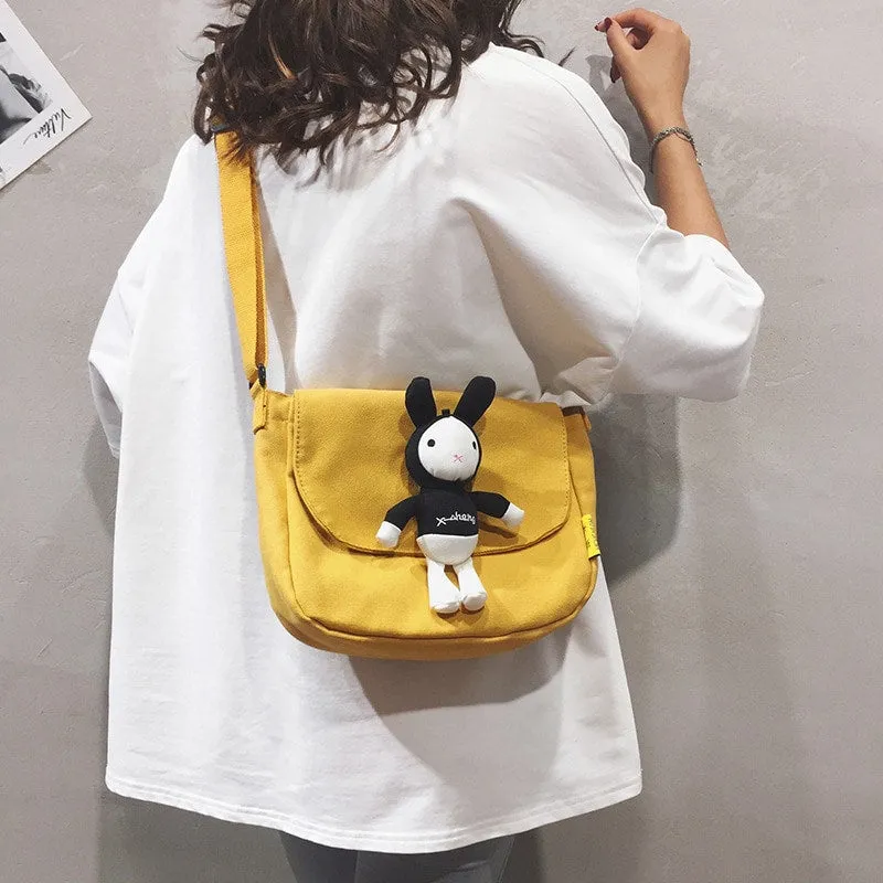 Cute Cartoon Rabbit Canvas Messenger Bag
