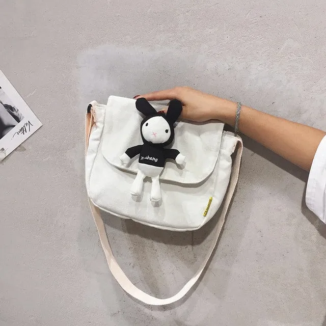 Cute Cartoon Rabbit Canvas Messenger Bag