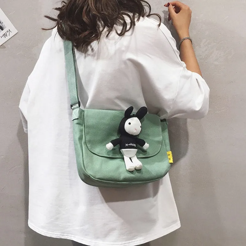 Cute Cartoon Rabbit Canvas Messenger Bag