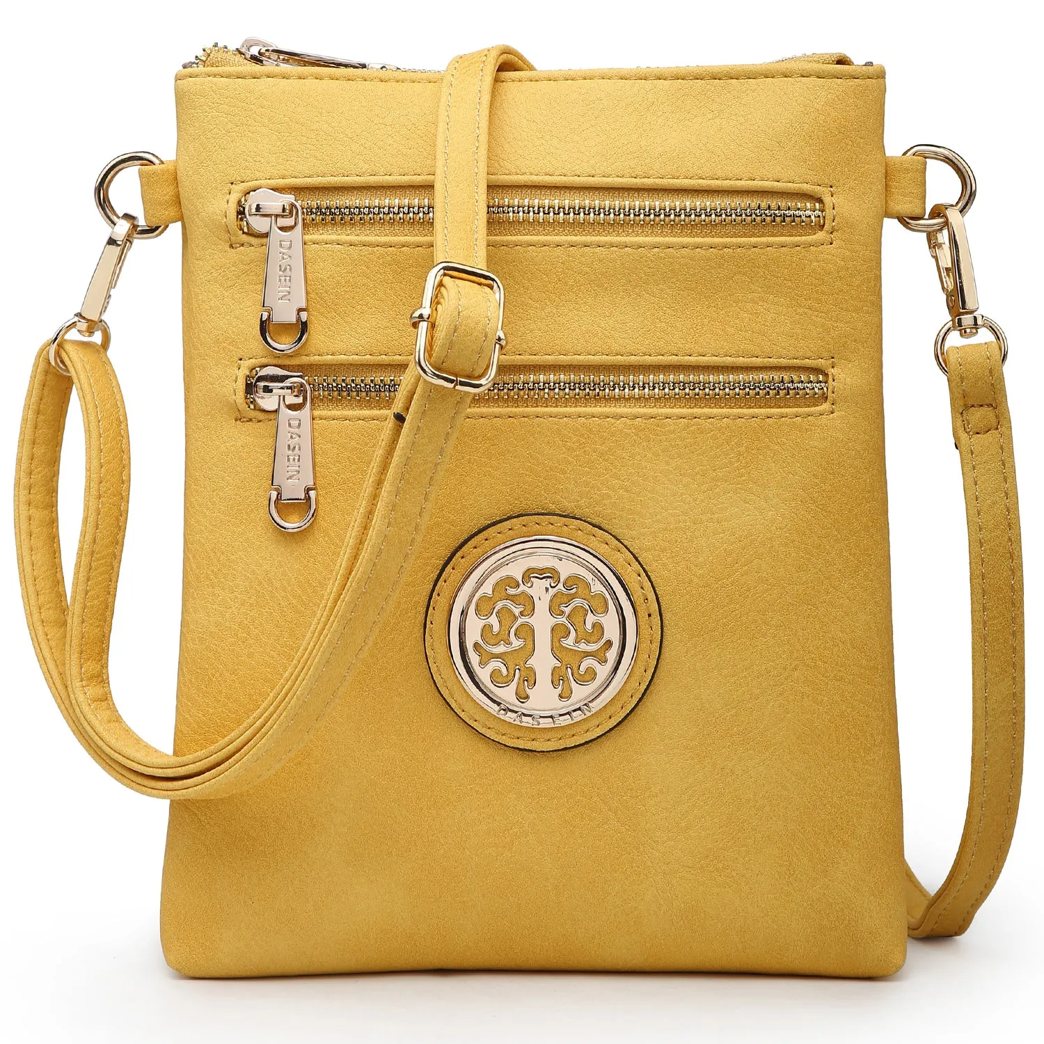 Dasein Soft Faux Leather Gold-Tone Messenger Bag  Crossbody (7051s)