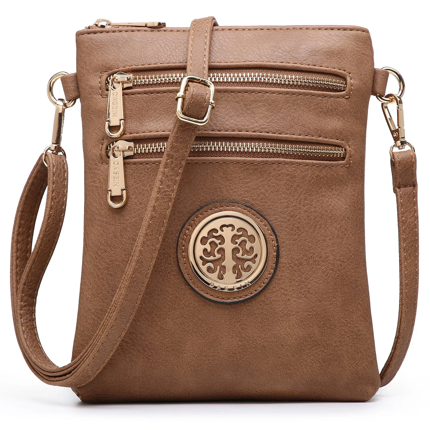 Dasein Soft Faux Leather Gold-Tone Messenger Bag  Crossbody (7051s)