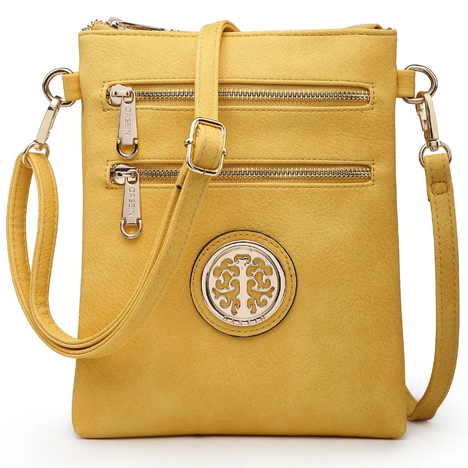 Dasein Soft Faux Leather Gold-Tone Messenger Bag  Crossbody (7051s)