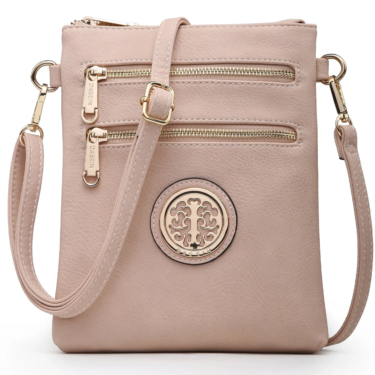 Dasein Soft Faux Leather Gold-Tone Messenger Bag  Crossbody (7051s)