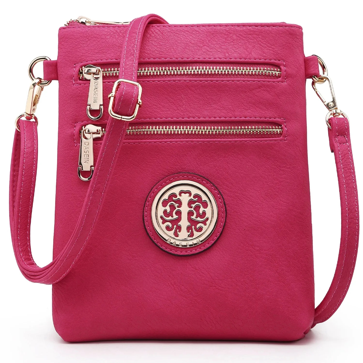 Dasein Soft Faux Leather Gold-Tone Messenger Bag  Crossbody (7051s)