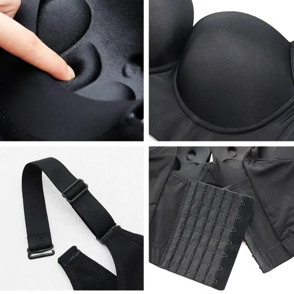 Deep Cup Fashion 42B Black Push Up Hidden Underwire Support Lift Seamless Bra