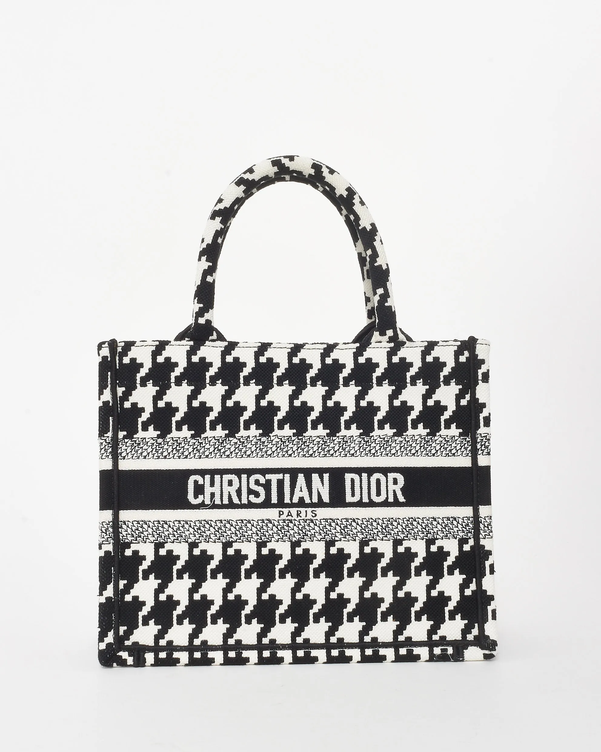 Dior Black & White Houndstooth Canvas Mini Book Tote Bag