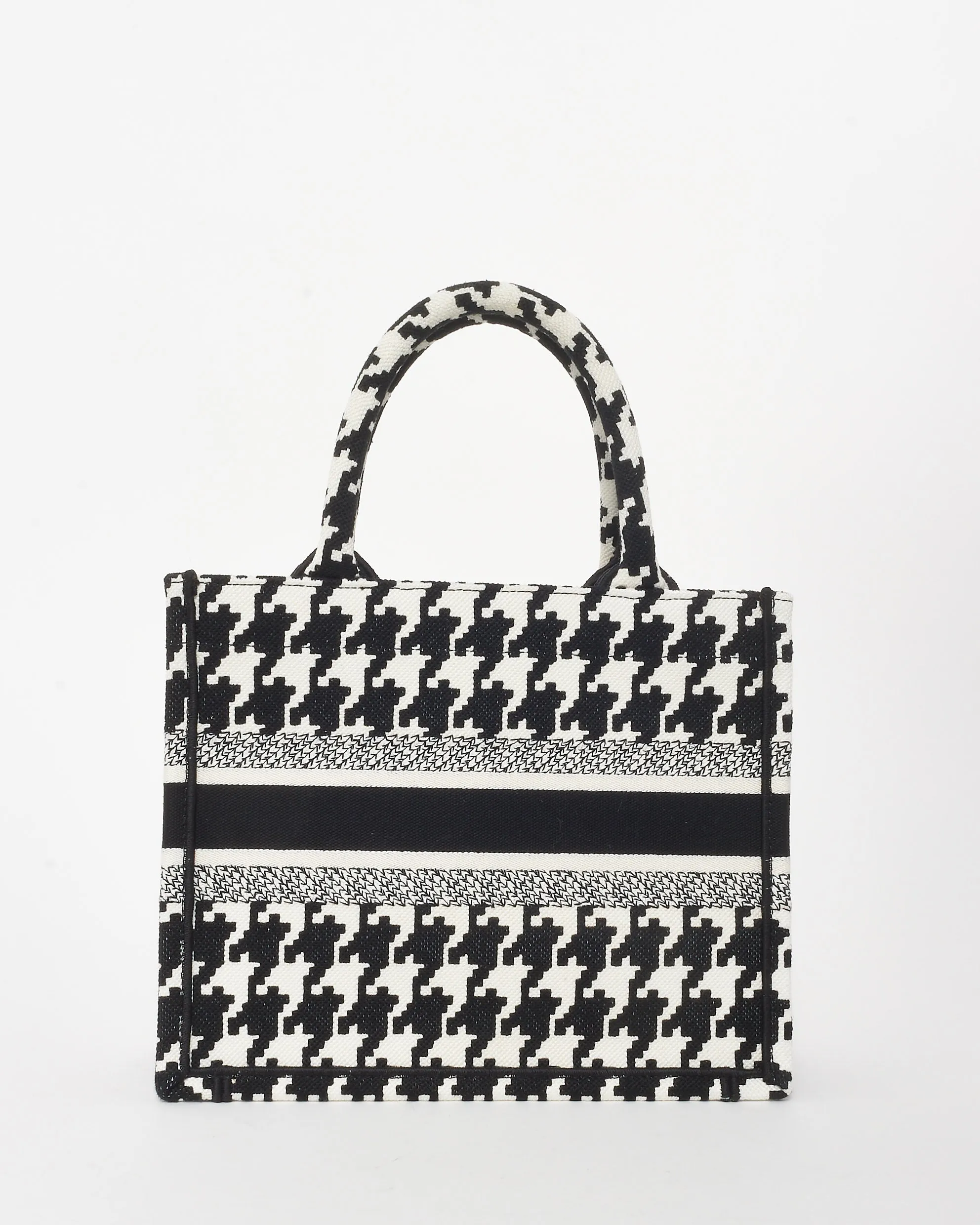 Dior Black & White Houndstooth Canvas Mini Book Tote Bag