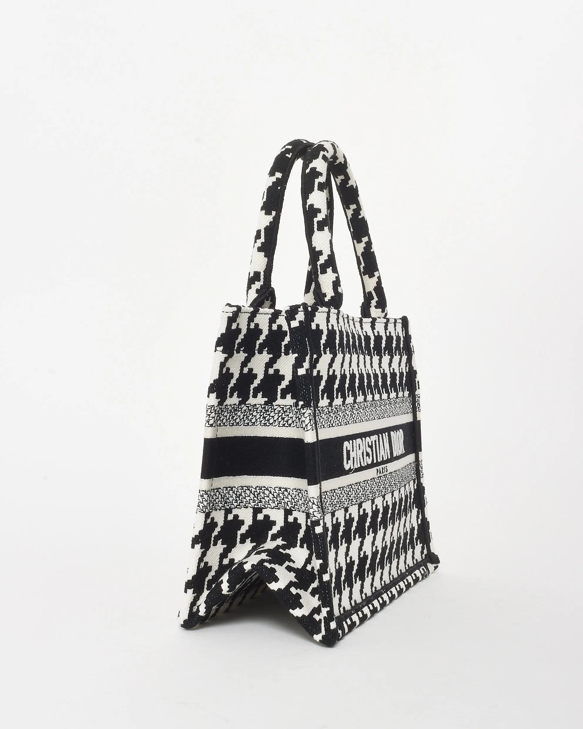 Dior Black & White Houndstooth Canvas Mini Book Tote Bag