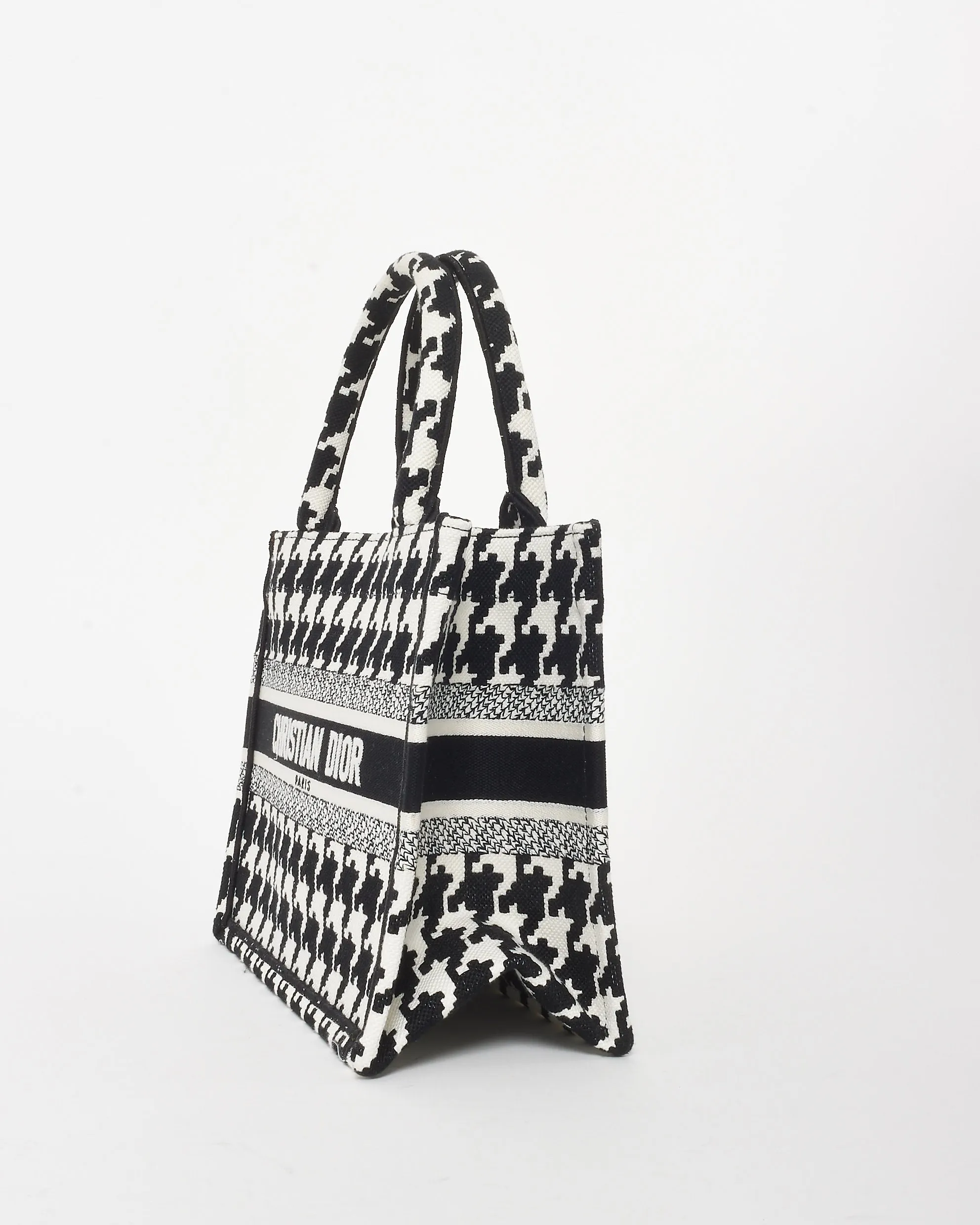 Dior Black & White Houndstooth Canvas Mini Book Tote Bag