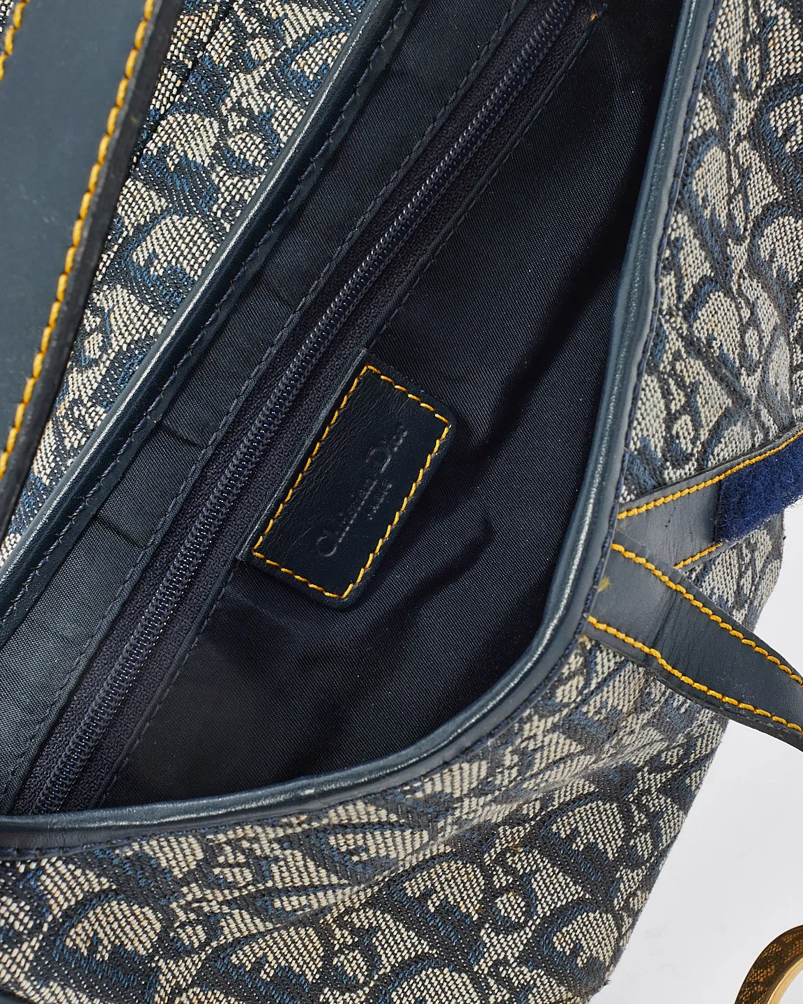 Dior Vintage Blue Oblique Canvas Saddle Bag