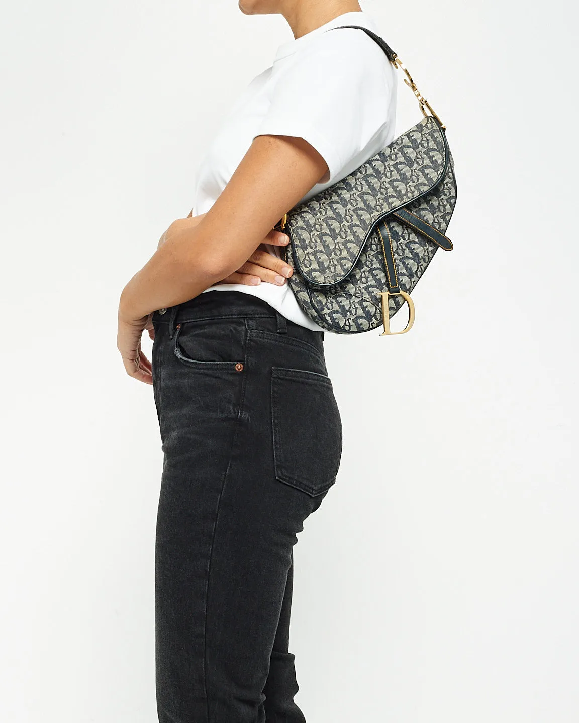Dior Vintage Blue Oblique Canvas Saddle Bag