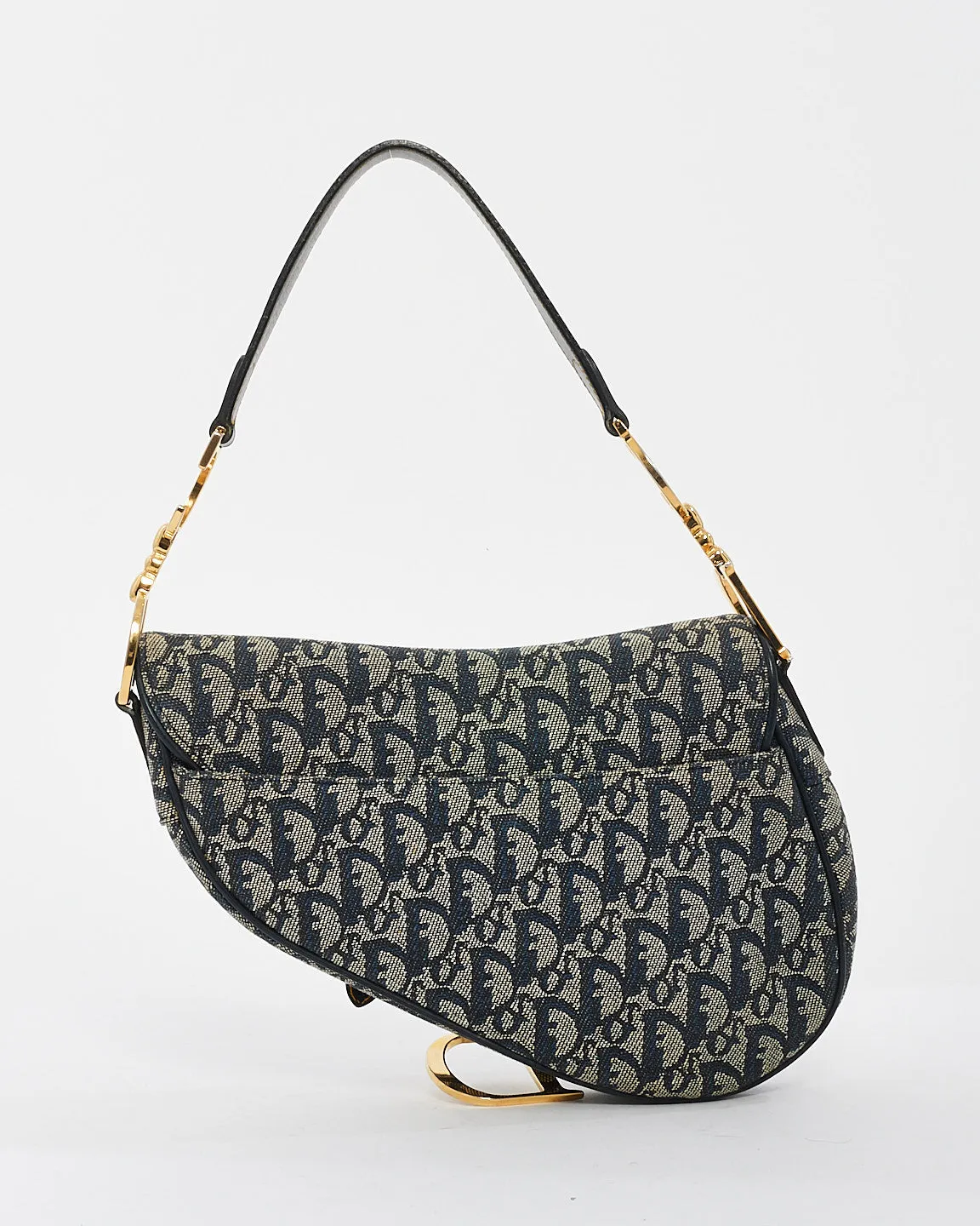 Dior Vintage Blue Oblique Canvas Saddle Bag