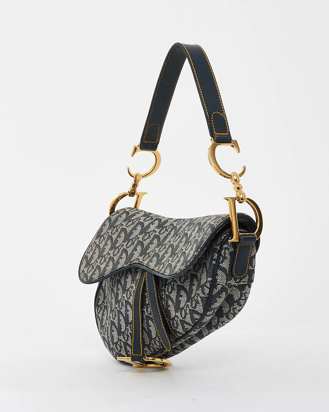 Dior Vintage Blue Oblique Canvas Saddle Bag