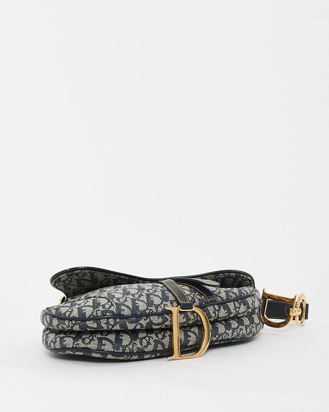 Dior Vintage Blue Oblique Canvas Saddle Bag