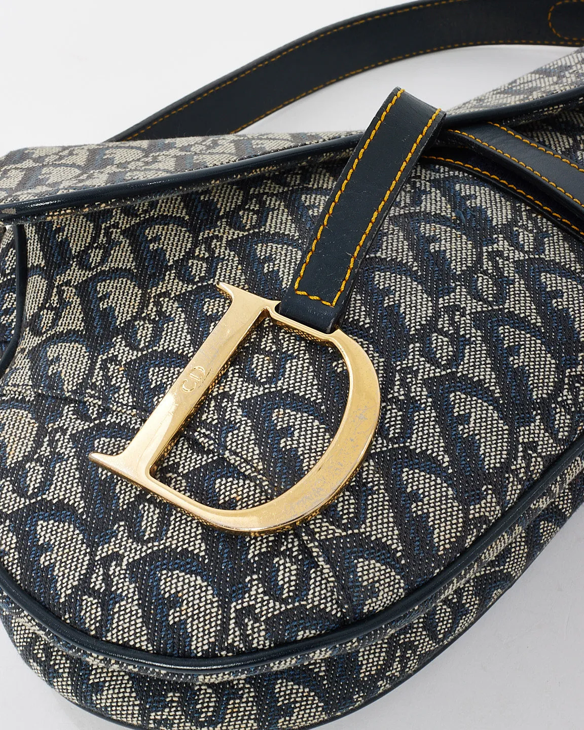 Dior Vintage Blue Oblique Canvas Saddle Bag