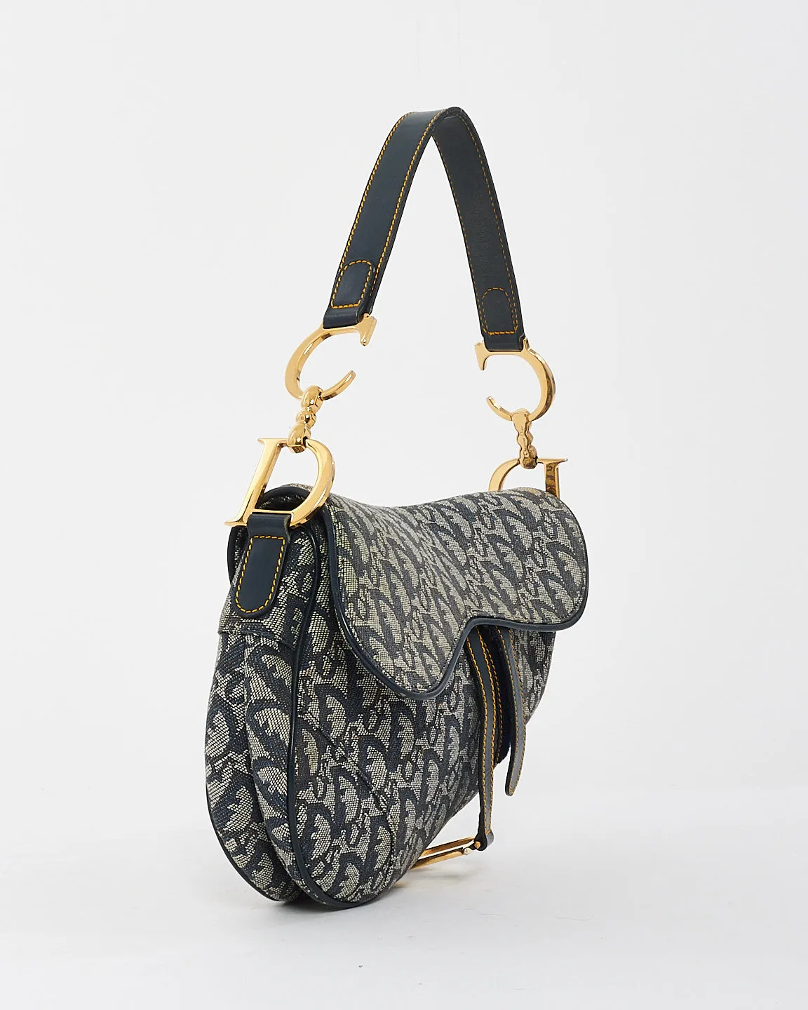 Dior Vintage Blue Oblique Canvas Saddle Bag