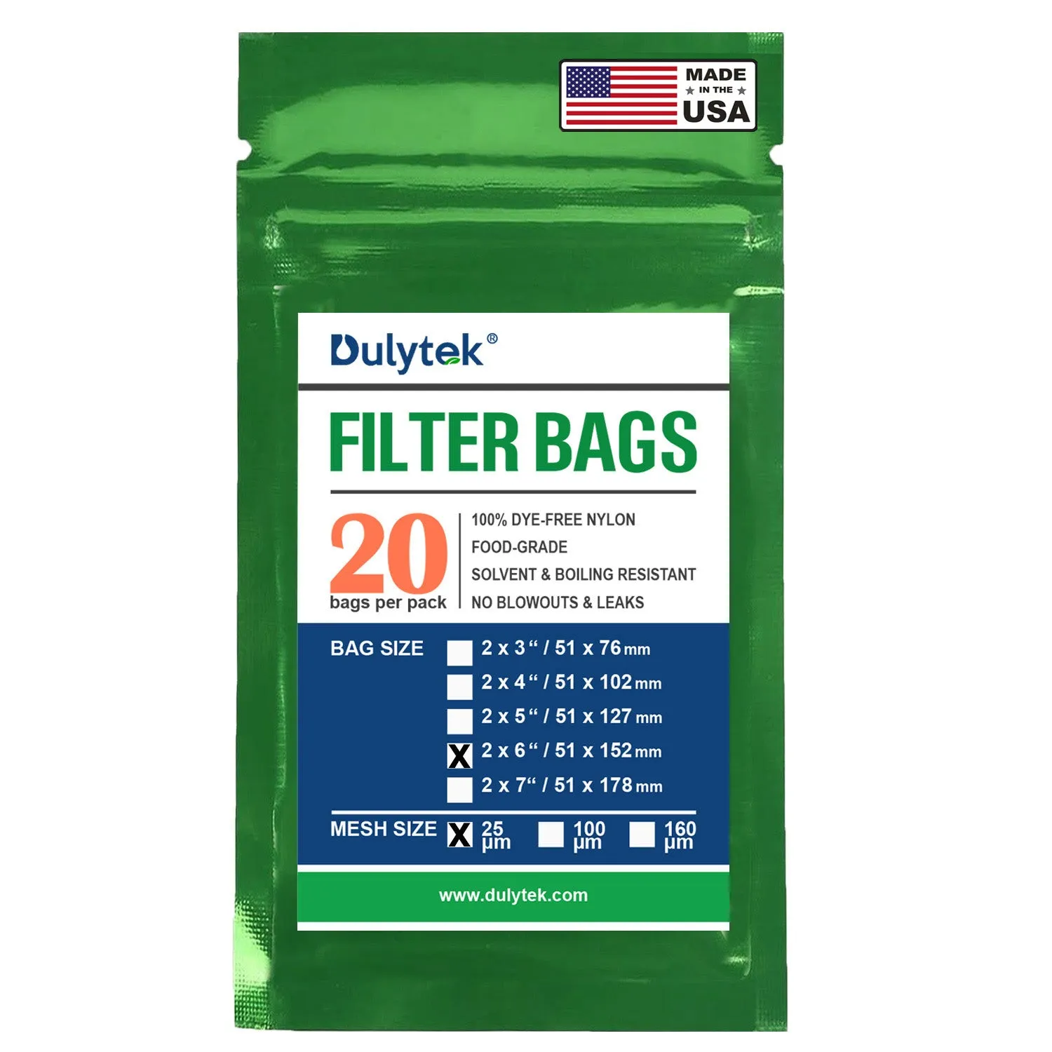 Dulytek® Premium Nylon Filter Bags, 2" x 6", 20 pcs, Various Micron Mesh Sizes Available, and Free Packing Card - Zero Blowouts