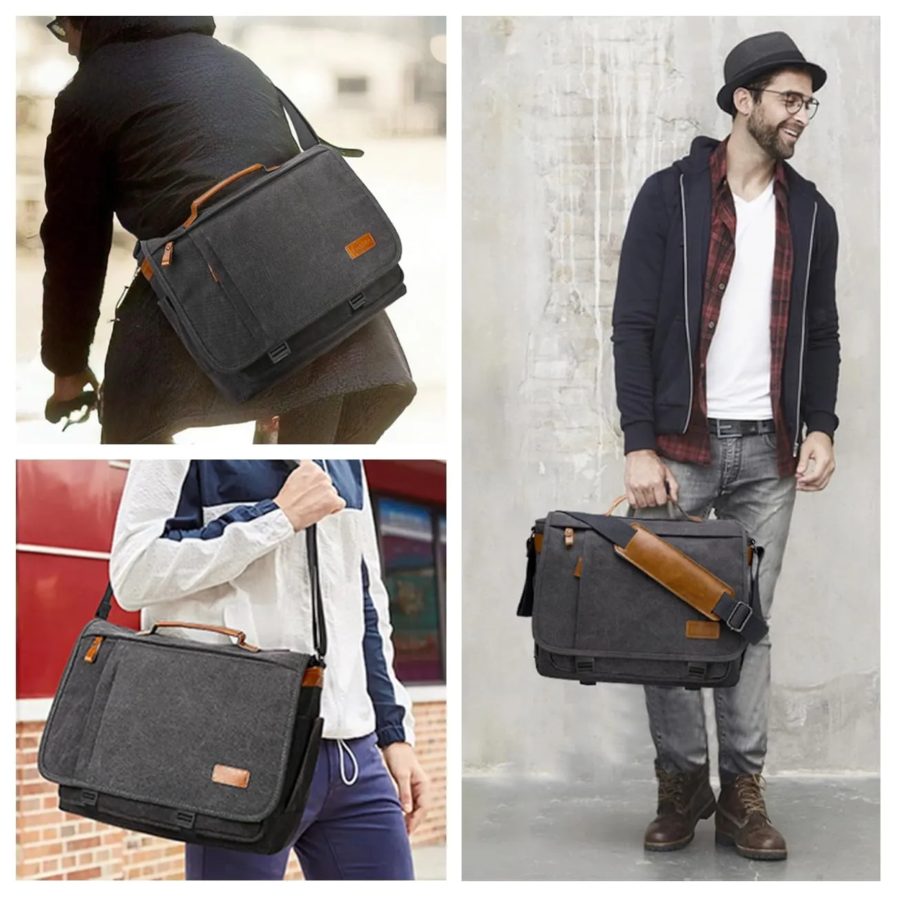 ESTARER Messenger Bag for Men, Waterproof Canvas Laptop Shoulder Bag
