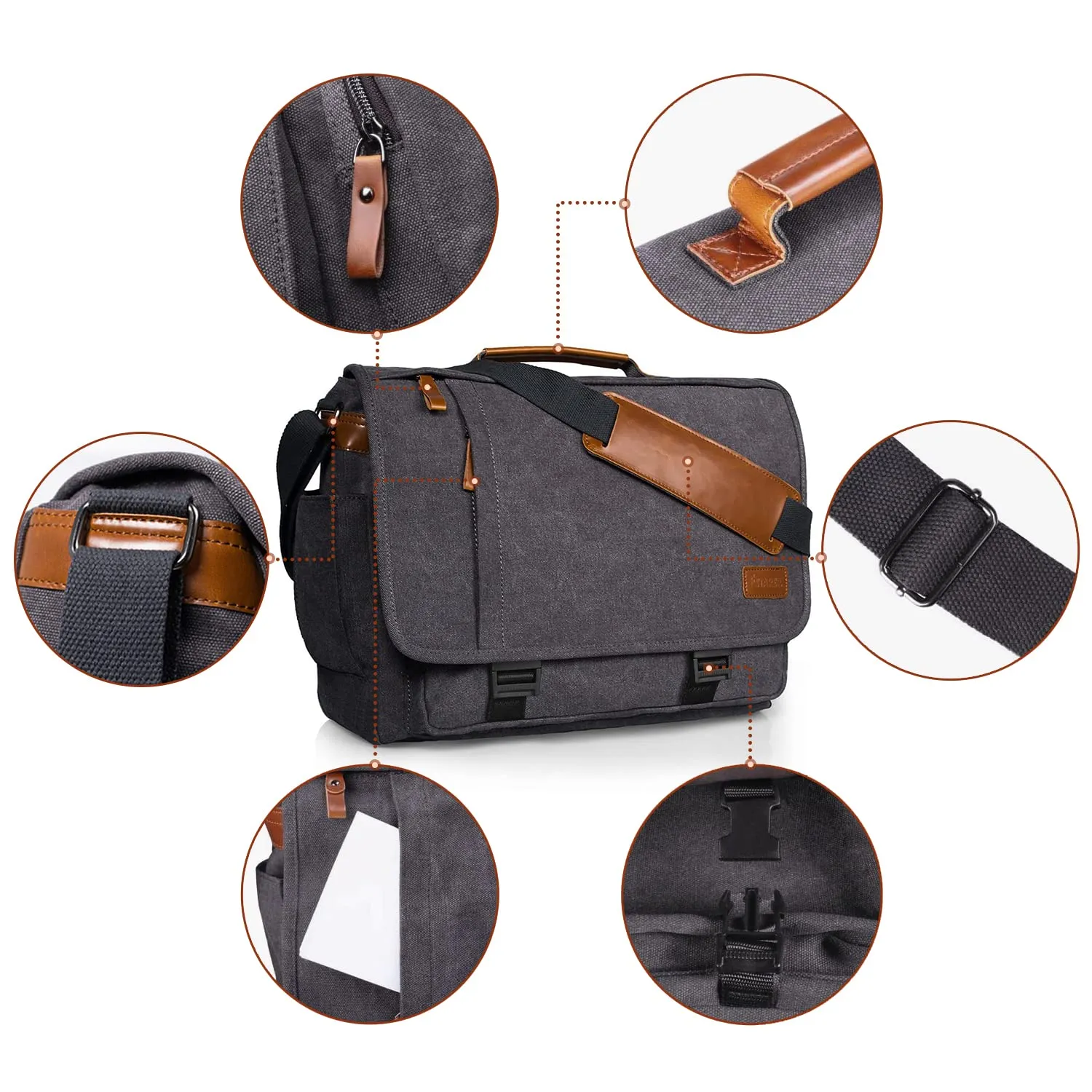 ESTARER Messenger Bag for Men, Waterproof Canvas Laptop Shoulder Bag