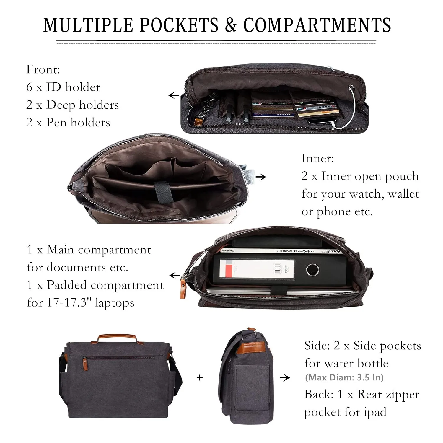 ESTARER Messenger Bag for Men, Waterproof Canvas Laptop Shoulder Bag