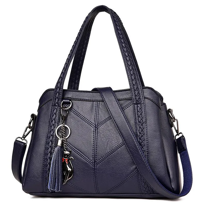 Fashion Elegant Leather Handbag Large Capacity Tassel Ornaments Shoulder Bag