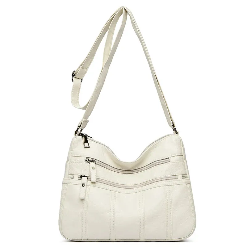 Fashion Soft Leather Crossbody Bags for Women 2024 Casual Female Multi Pocket Messenger Bags Retro Handbags Ladies Shoulder Bags