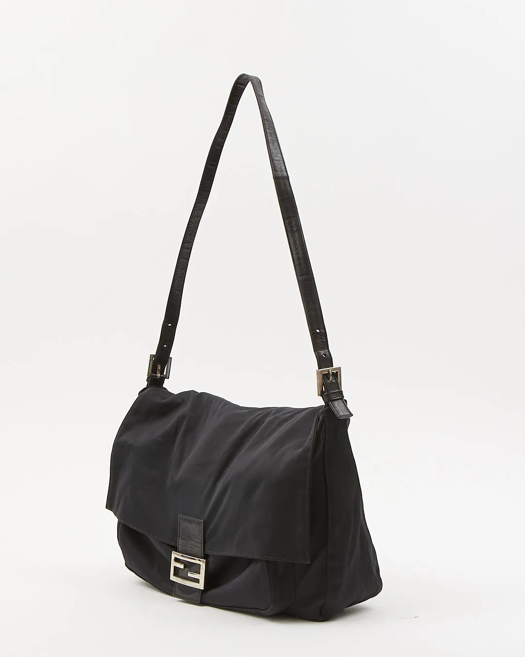 Fendi Black Nylon FF Baguette Extra Large Flap Bag