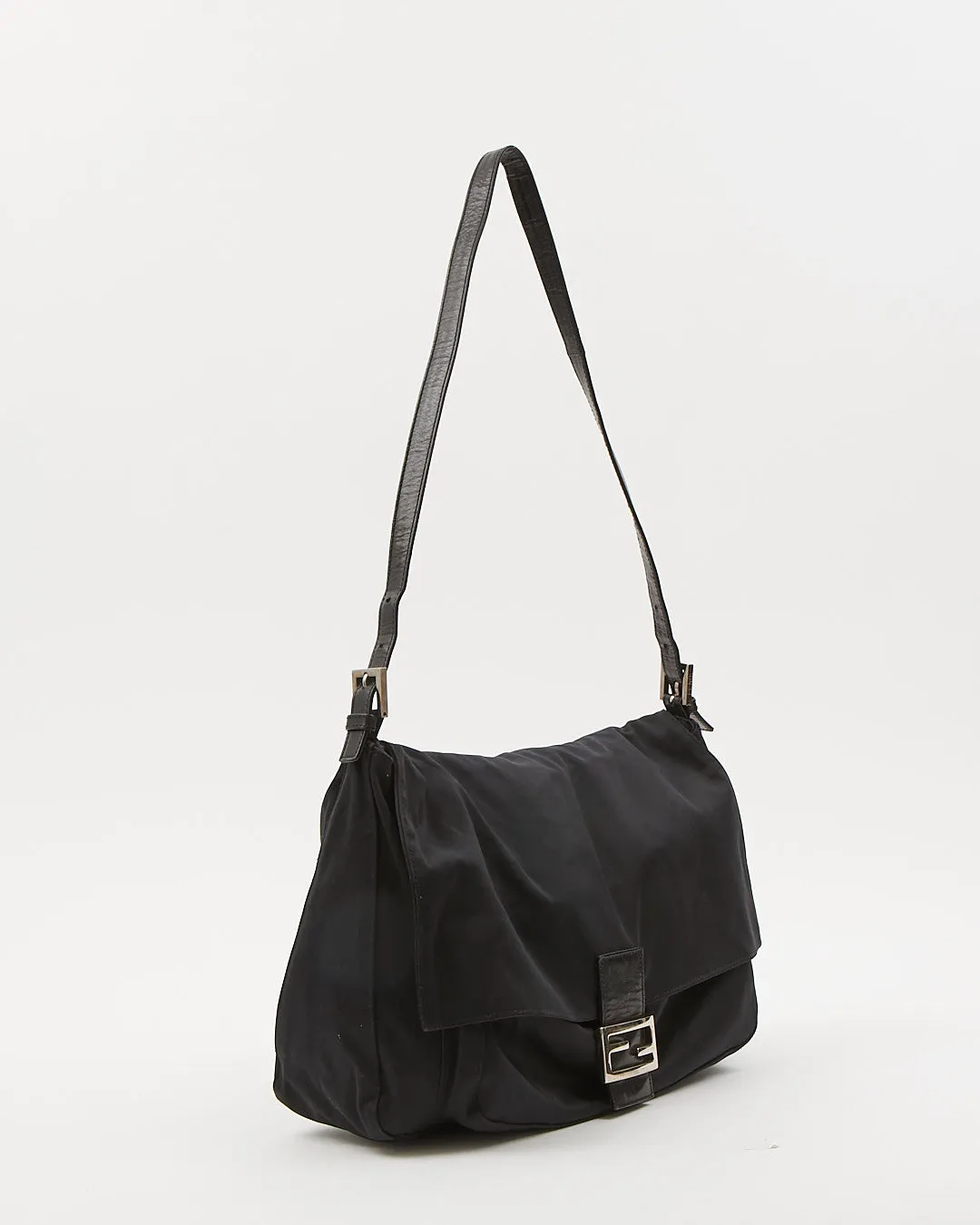 Fendi Black Nylon FF Baguette Extra Large Flap Bag