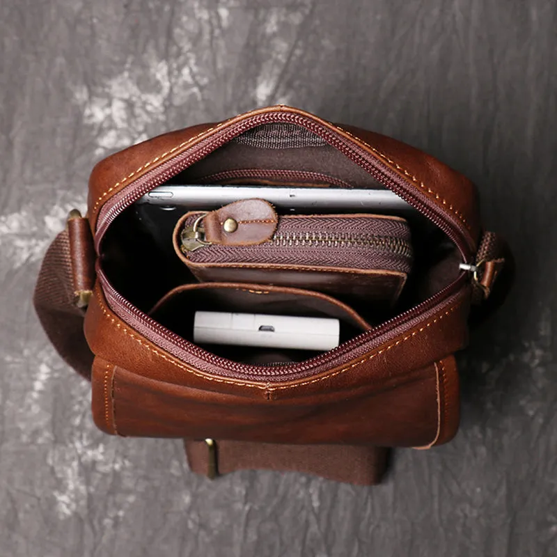 Full Grain Leather Messenger Bag Casual Small Leather Shoulder Bag For Mens Leather Crossbody Bag