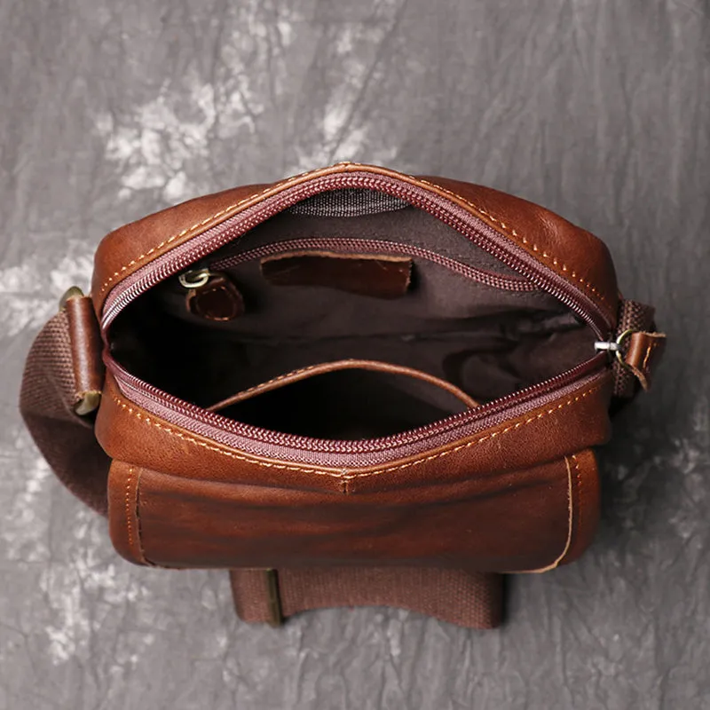 Full Grain Leather Messenger Bag Casual Small Leather Shoulder Bag For Mens Leather Crossbody Bag