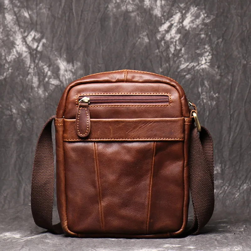 Full Grain Leather Messenger Bag Casual Small Leather Shoulder Bag For Mens Leather Crossbody Bag