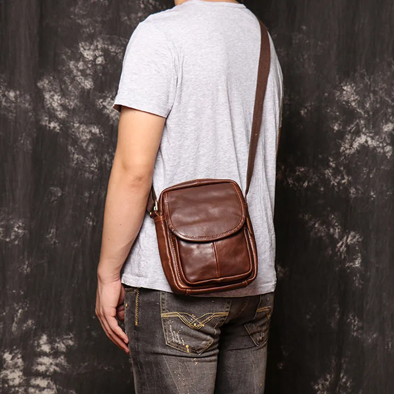 Full Grain Leather Messenger Bag Casual Small Leather Shoulder Bag For Mens Leather Crossbody Bag