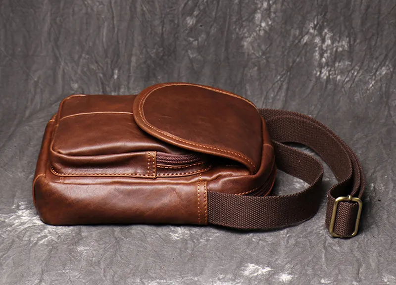 Full Grain Leather Messenger Bag Casual Small Leather Shoulder Bag For Mens Leather Crossbody Bag