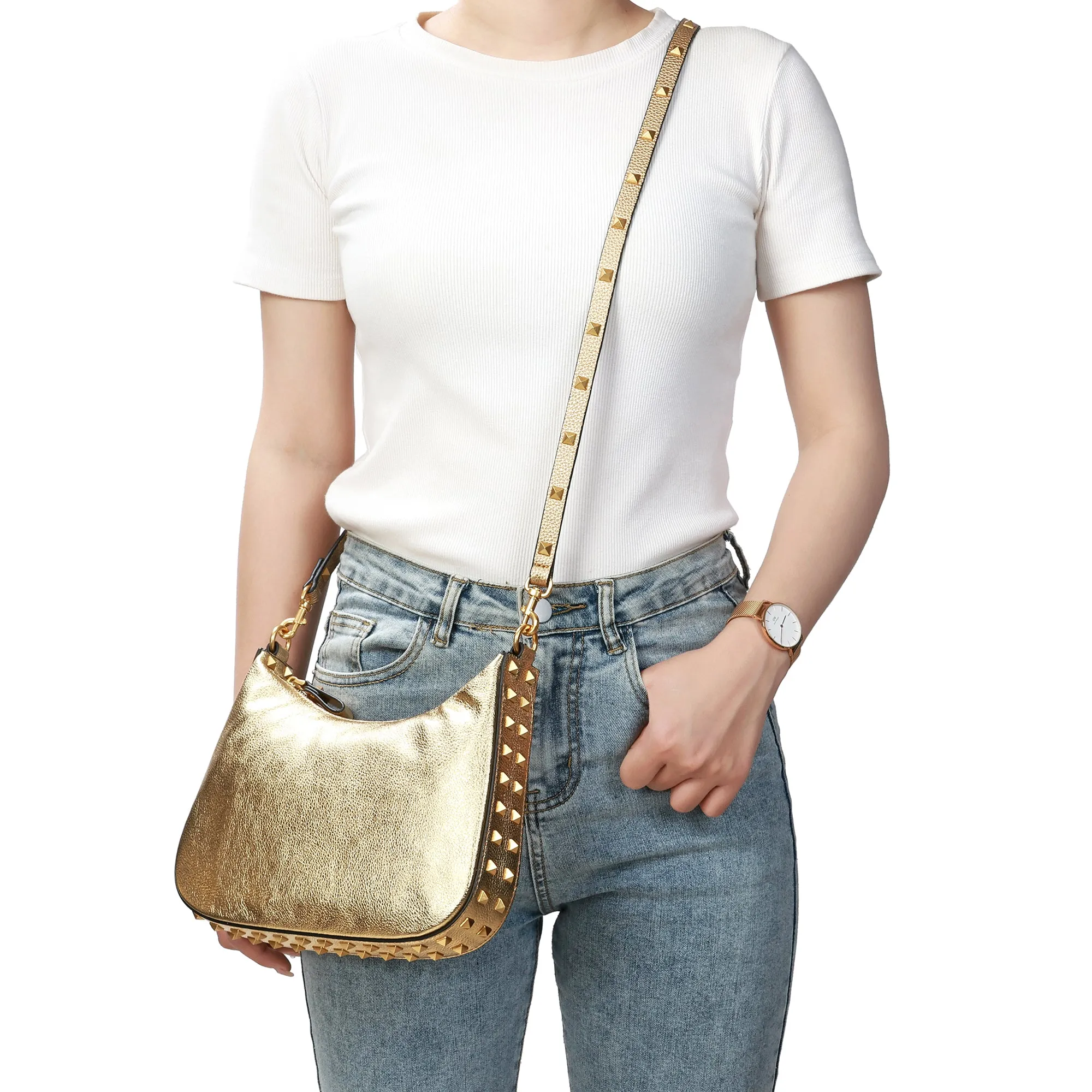 Full-Grain Studded Leather Shoulder/Messenger Bag