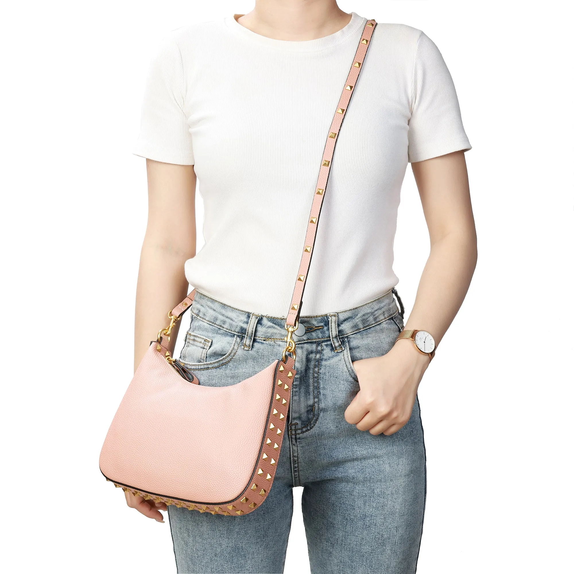 Full-Grain Studded Leather Shoulder/Messenger Bag