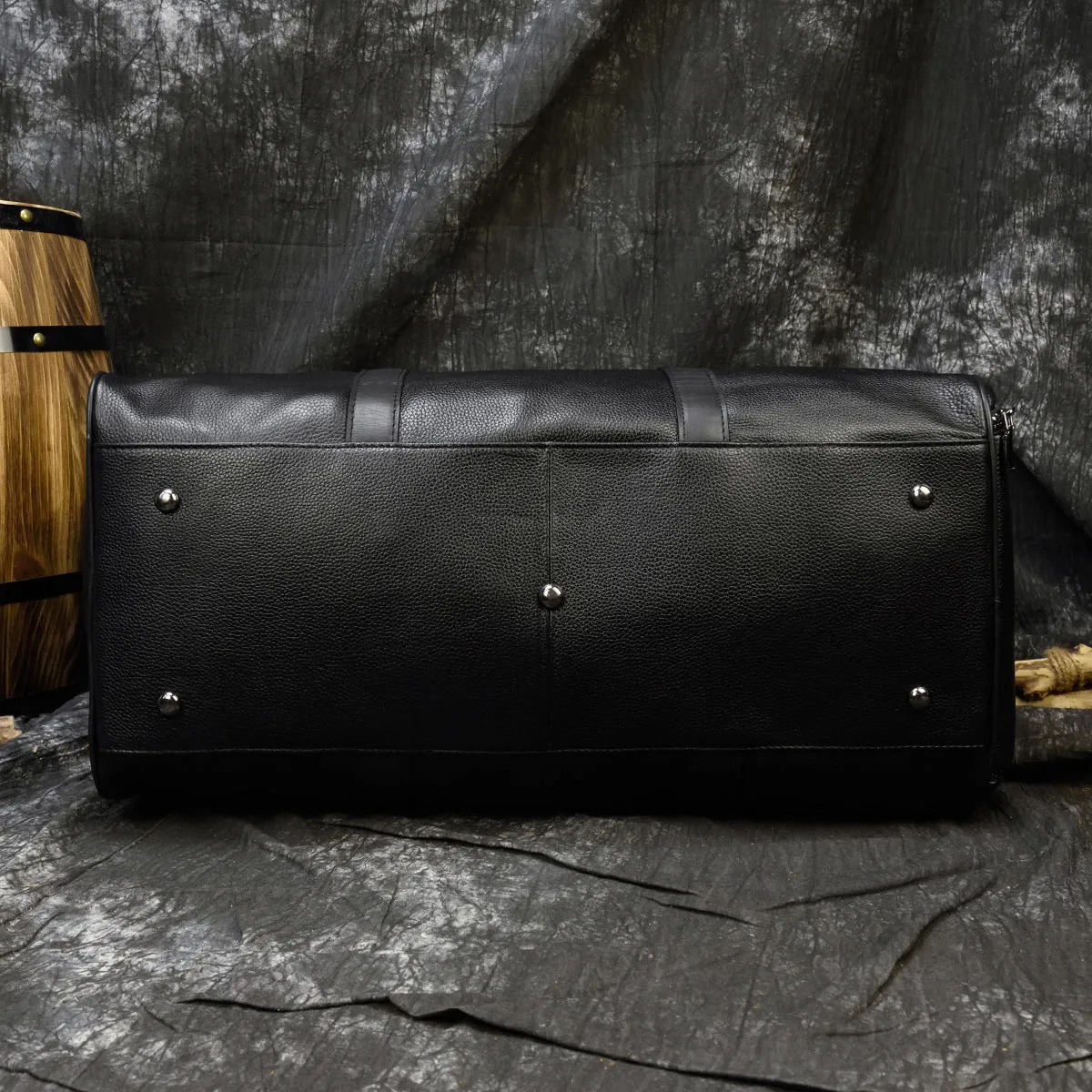Full Grian Leather Travel Bag with Shoes Compartment Handbag