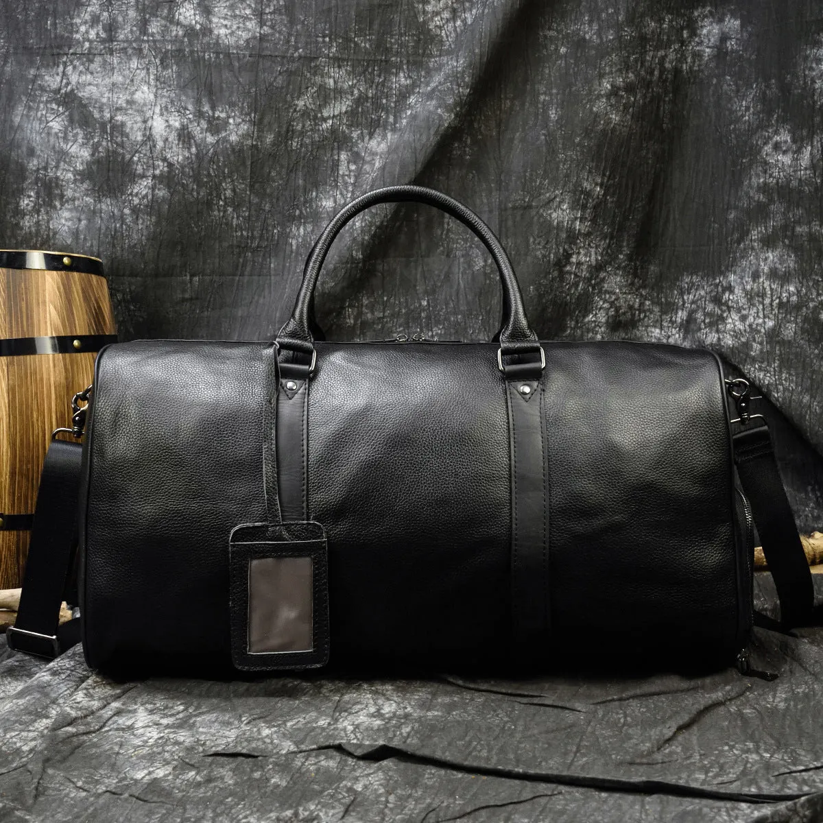 Full Grian Leather Travel Bag with Shoes Compartment Handbag