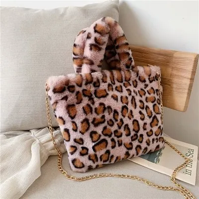 Fur Bag animal print leopard bag women ladies winter warm crossbody bags famous Brand Large Capacity shoudler Clutch 2019 new
