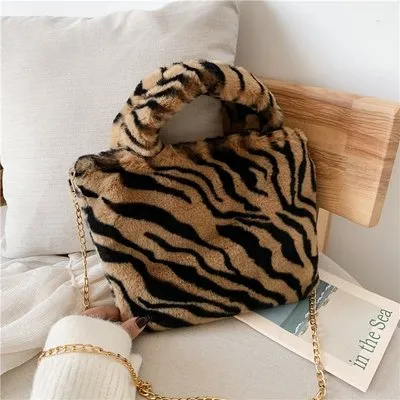 Fur Bag animal print leopard bag women ladies winter warm crossbody bags famous Brand Large Capacity shoudler Clutch 2019 new