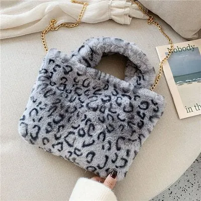 Fur Bag animal print leopard bag women ladies winter warm crossbody bags famous Brand Large Capacity shoudler Clutch 2019 new