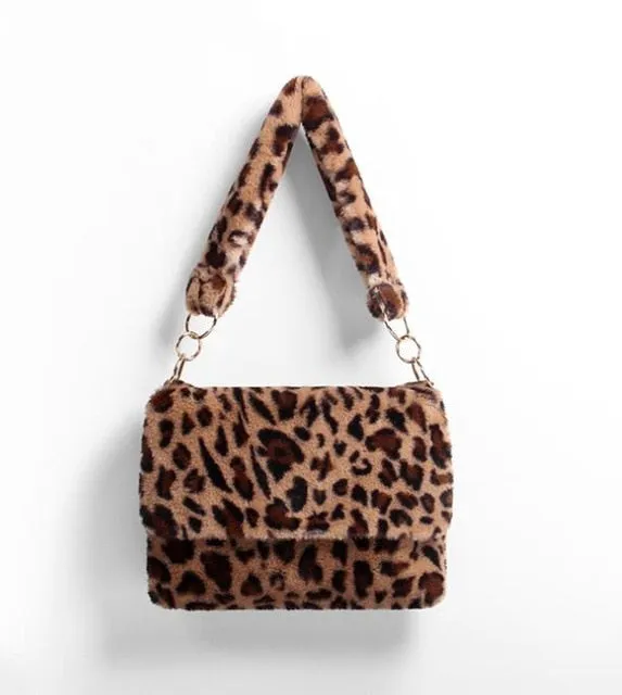 Fur Bag animal print leopard bag women ladies winter warm crossbody bags famous Brand Large Capacity shoudler Clutch 2019 new
