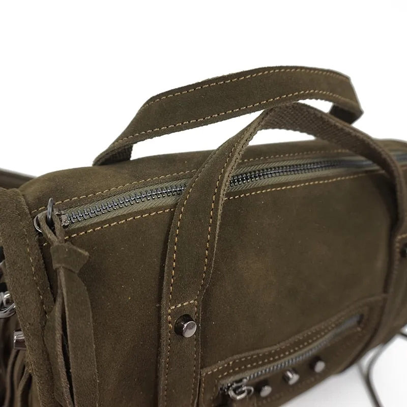 Genuine Leather Fringe Boston Shoulder Bag Hip Casual Suede Crossbody
