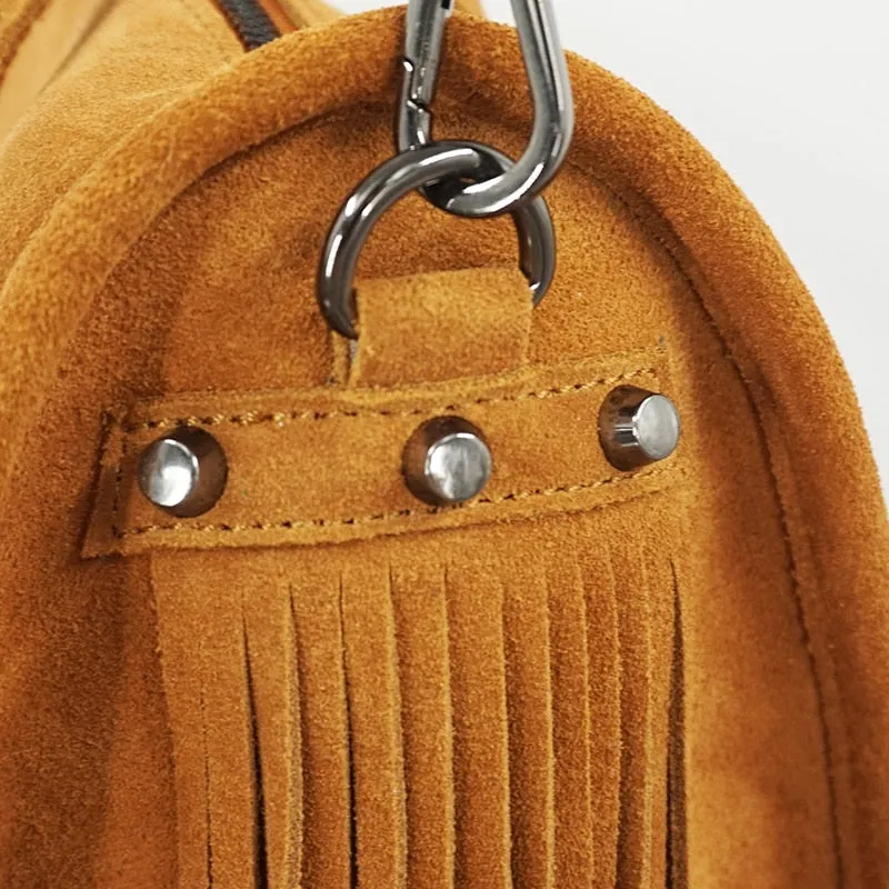 Genuine Leather Fringe Boston Shoulder Bag Hip Casual Suede Crossbody