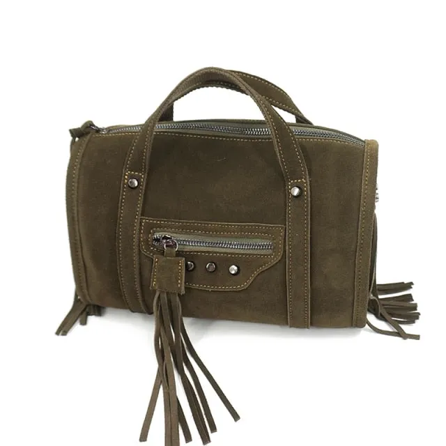 Genuine Leather Fringe Boston Shoulder Bag Hip Casual Suede Crossbody